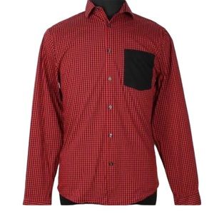 Calvin Klein Button Up Slim Fit Stretch Red Black Check 15 1/2 34/35 Medium